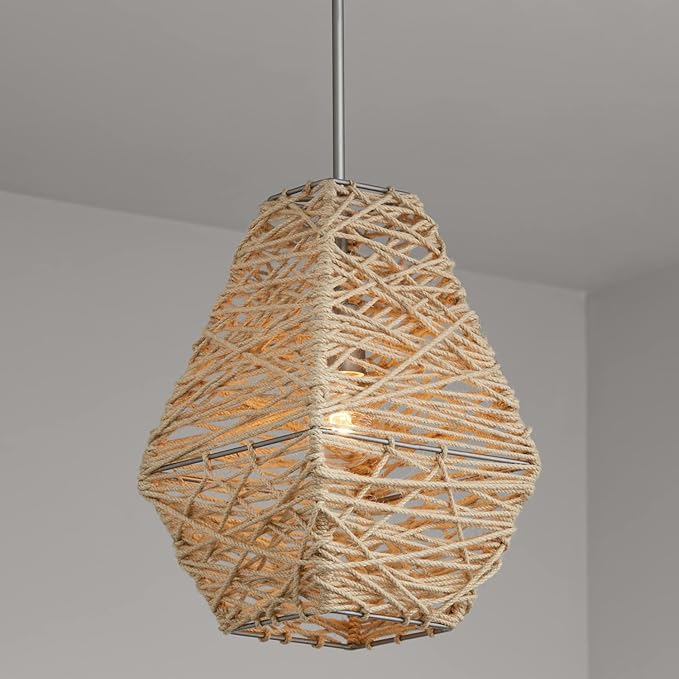 Capital Lighting 335213NY Finley Hand-Woven Natural Jute Pendant, 1-Light 100 Watt, 17" H x 11" W, Natural Jute/Grey