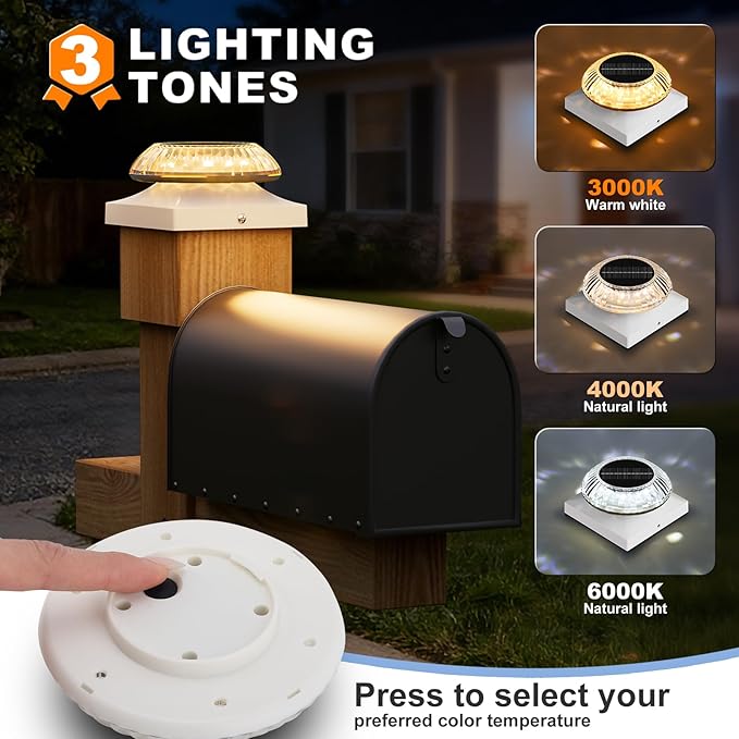 VOLISUN Solar Post Cap Lights 8pack, White Solar Fence - Post Lamps Outdoor Waterproof, with Warm/Natural/Cool Light,for 4x4 Wooden/Vinyl