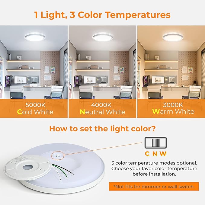 BLNAN LED Flush Mount Ceiling Light, 8.66 Inch 18W 3000K/4000K/5000K Hardwire Light Fixture, Ultra Thin Round White Lamp for Kitchen Porch Bedroom Hallway Stairwell Basement, Non-dimmable 4 Pack
