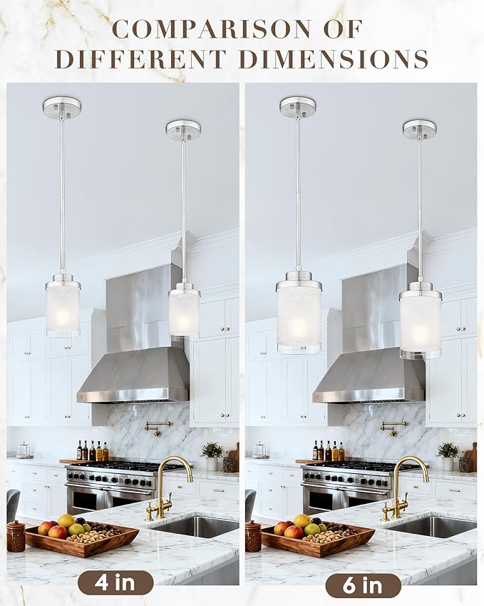 TENGXIN ENGXIN Modern Pendant Light for Kitchen Island, 6 Inch Brushed Nickel Hanging Ceiling Light Fixture,Farmhouse Pendant Lighting for Dining Room Bedroom Bar Office,TXPLBN01-L