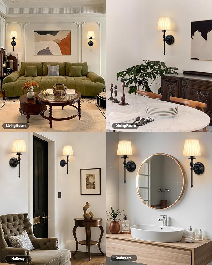 10000mAh Battery Operated Wall Sconce Set of 2,Rechargeable Wall Sconces set of Two,Vintage Black Sconces Wall Decor,Wireless Wall Lamp,Cordless Wall Lights Living Room Bedroom (Not Peel and Stick on)