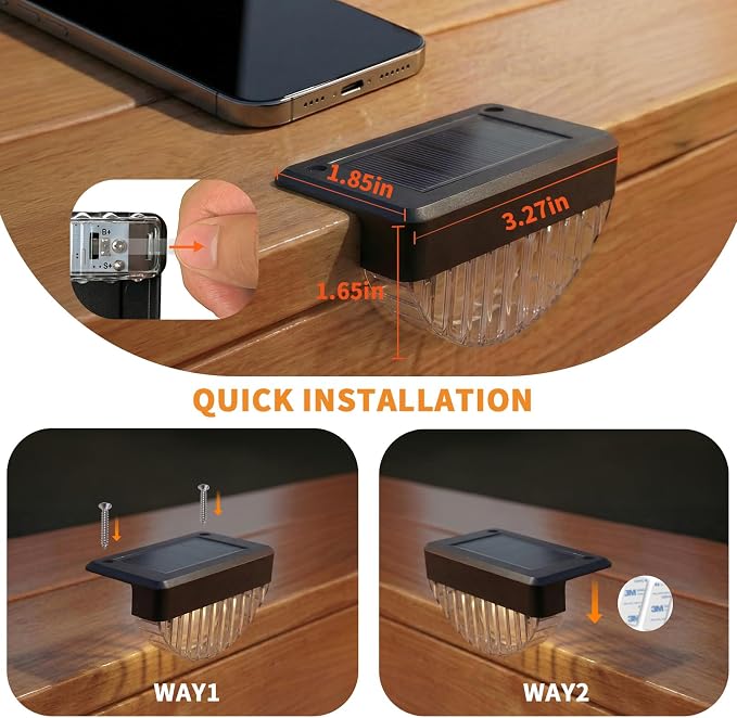VOLISUN 12 Pack Solar Deck Lights Outdoor, Warm White LED Solar Step Lights for Outside, Waterproof Fence Light for Patio, Deck, Stairs, Yard, Pool and Porch (Black)