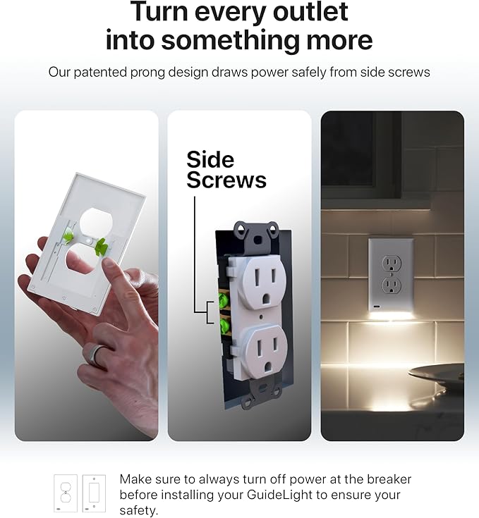 Single - SnapPower GuideLight [for Standard Decor, Not GFCI outlets] - Night Light - Electrical Outlet Wall Plate with LED Night Lights - Automatic On/Off Sensor - (Décor, Light Almond)