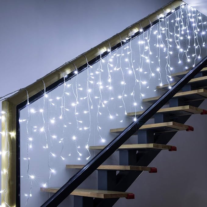 AWQ 400LED 32Ft Icicle Lights Curtain Fairy Light Christmas String Lights Outdoor Dripping Lights 8 Modes for Christmas Thanksgiving Wedding Party Home Bedroom Indoor Outdoor Decor (White)