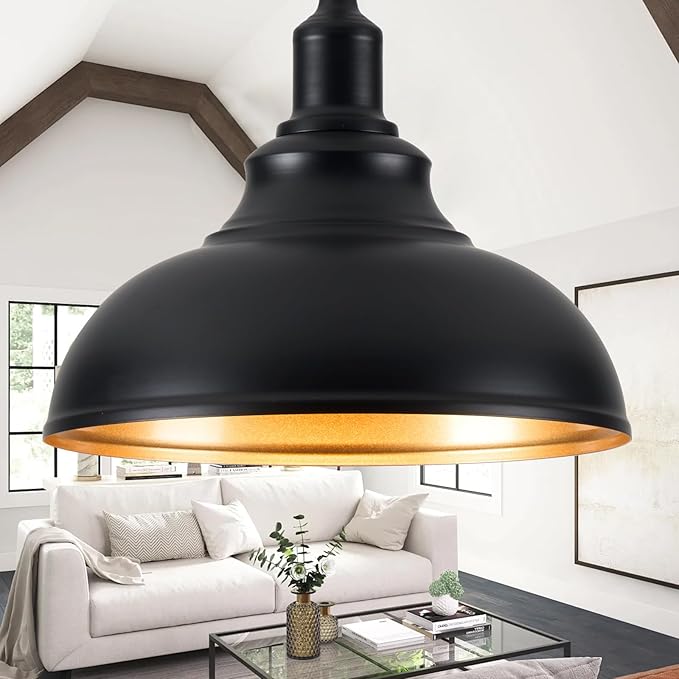 Black Pendant Light Hanging Lamps for Living Room Plug in 15FT Dimmable Switch Adjustable Pulley Hanging Lights with Cord for Kitchen Bedroom 2 Pack