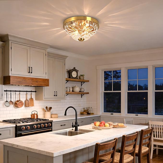 Flush Mount Ceiling Light Fixtures, 2-Light Ceiling Mount for Farmhouse with Seeded Glass Lampshade, Industrial Flush Mount Light Fixture Farmhouse for Hallway, Kitchen, Entryway,Bedroom