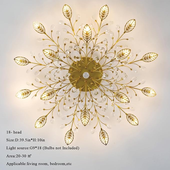 Modern Crystal Ceiling Light Fixture,Semi Flush Mount Chandeliers,Crystal Leaf Ceiling Light, Chandeliers for Dining Room,Living Room,Bedroom