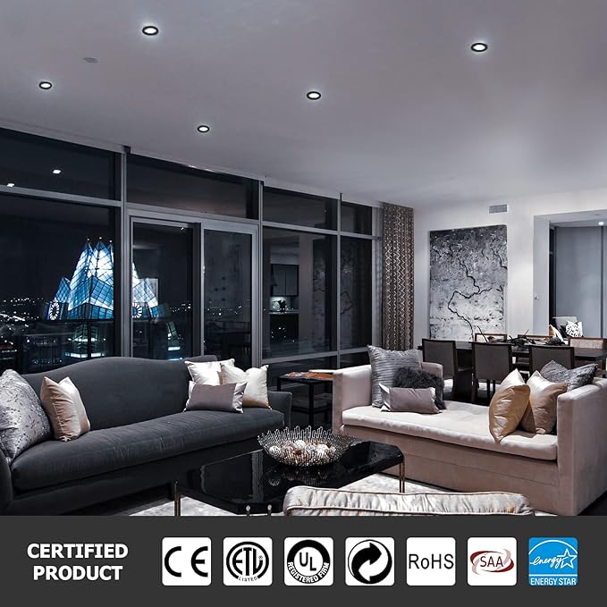 6 Pack Recessed Lighting 4 Inch with Junction Box, 5CCT 4 Inch Black LED Recessed Lights Dimmable 2700K/3000K/4000K/5000K/6000K, 9W 700lm Ultra Thin Recessed Lighting - ETL and Energy Star Certified