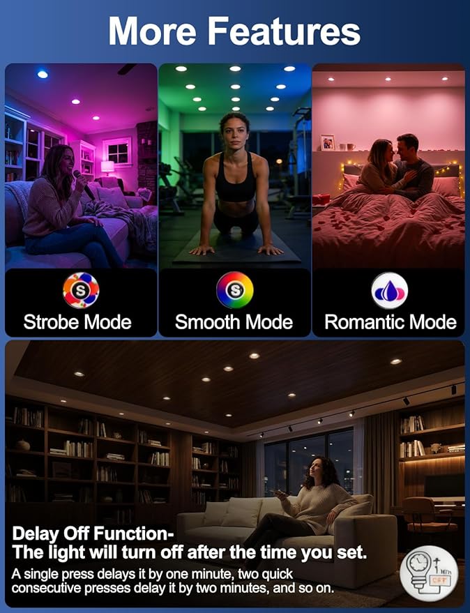 HEKEE LED Reccessed Downlights, Color Changing, 4 Inch, Recessed Ceiling Lights (6 Packs)