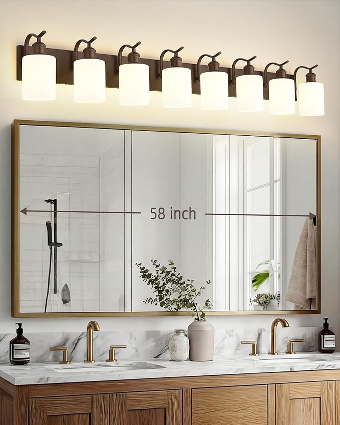 8-Light Wall-Mounted Vanity Fixture, Frosted Glass Over Mirror Lighting, Oil Rubbed Bronze Finish,VL01ORBW-8