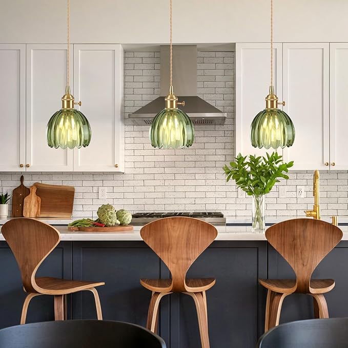 Pendant Light Fixtures,Mini Hanging Lights Green Glass Vintage Pendant Light 5.1Inch E26 Hanging Light Adjustable Hanging Light for Bedroom Living Room Hallway