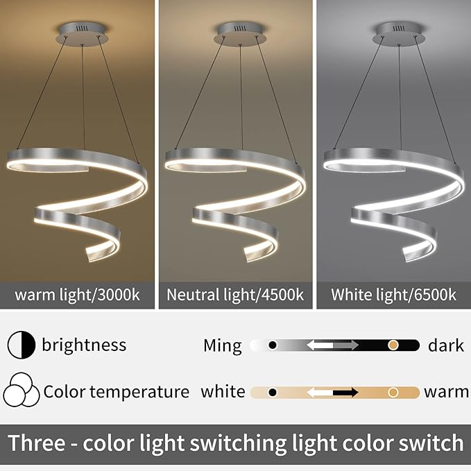 Mikeru Pendant Light,Pendant Light Fixtures with Remote Control Dimmable 3000k-6500k Pendant Light for Dining Room Living Room Kitchen, 19.6 Inch