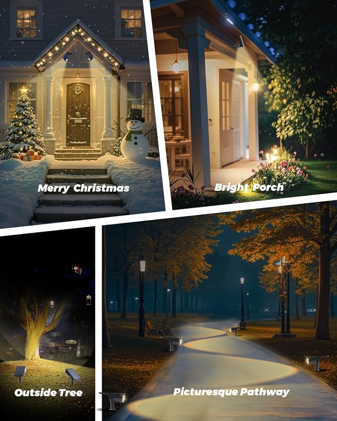 4 Pack Solar Spot Lights Outdoor Waterproof, 20 LEDs Bright Landscape Spotlights Dusk to Dawn, Warm White Adjustable Uplights for Yard Tree House Garden Wall Pathway, IP65