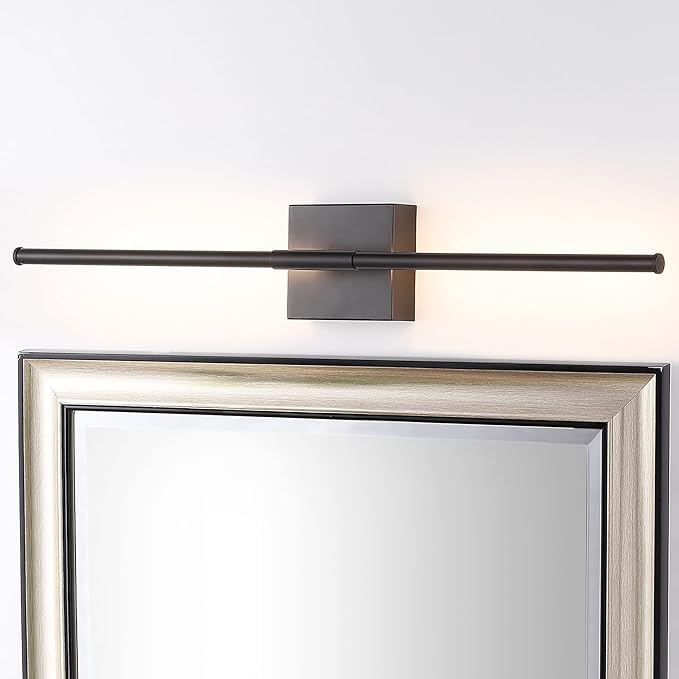 JONATHAN Y 28" Black Modern Dimmable Integrated LED Wall Sconce, Metal Vanity Light for Bathroom Mirror Bedroom Hallway, Sleek Hardwired Wall Lamp Fixture, 3000K (JYL7022C)