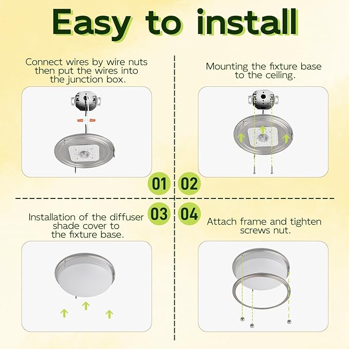 hykolity 16 inch Dimmable LED Flush Mount Ceiling Light Fixture, Nickel, 36W, 2200LM, 2.7/3/3.5/4K/5K Adjustbale, 120°Light Angle, CRI90, Ceiling Lamp for Bedroom, Kitchen, Office, ETL Listed 2Pack