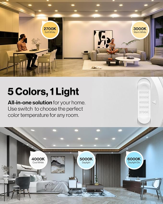 Sunco 48 Pack 6 Inch Recessed Light with Night Light, LED Can Lights Retrofit Lighting, 1000 LM, 12W, Selectable CCT 2700K/3000K/4000K/5000K/6000K, Dimmable, Damp Rated ETL