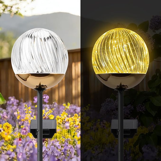 Solar Ball garden Stake Lights - Elegant Outdoor Acrylic Ball Garden Lights, Exquisite Solar garden Globe stake light,out door decor for Yard, Pathway, Patio , gifts for Mom (Black stake , 2 pack)