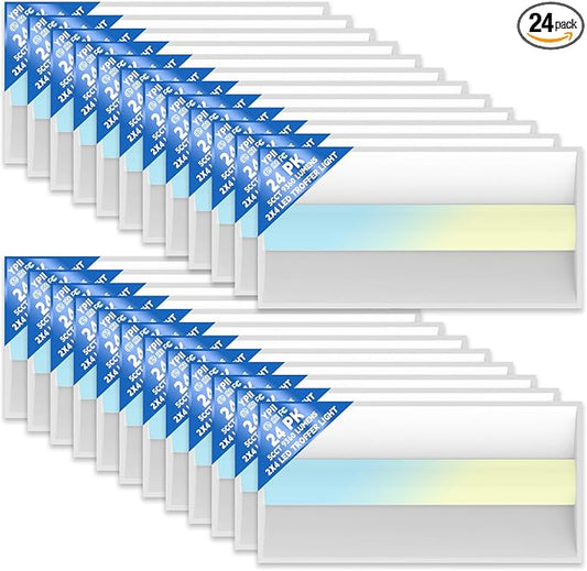 24Pack 2x4 FT LED Center Basket Troffer Light, 5CCT Color Tunable 3000/3500/4000/5000/6500K, Watt Adjustable 72W/60/50/40/30W, 0-10V Dimmable Drop Ceiling Lights, 120-277V-ETL&DLC Qualified