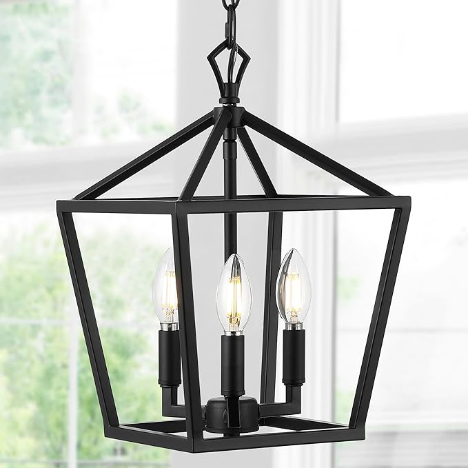 JONATHAN Y 10" Oil Rubbed Bronze 3-Light Pagoda LED Pendant Lantern, Classic Modern Farmhouse Chandelier for Kitchen Island, Dining Room, Entry, Foyer, Rustic Iron Frame JYL7601A