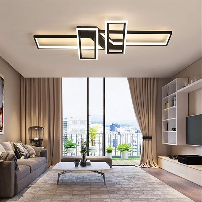 SMG Modern LED Ceiling Lights Fixture for Bedroom, 35" Remote Control Dimmable Led Chandelier, Flush Mount Square Design Ceiling Lamp for Kitchen Living Room White