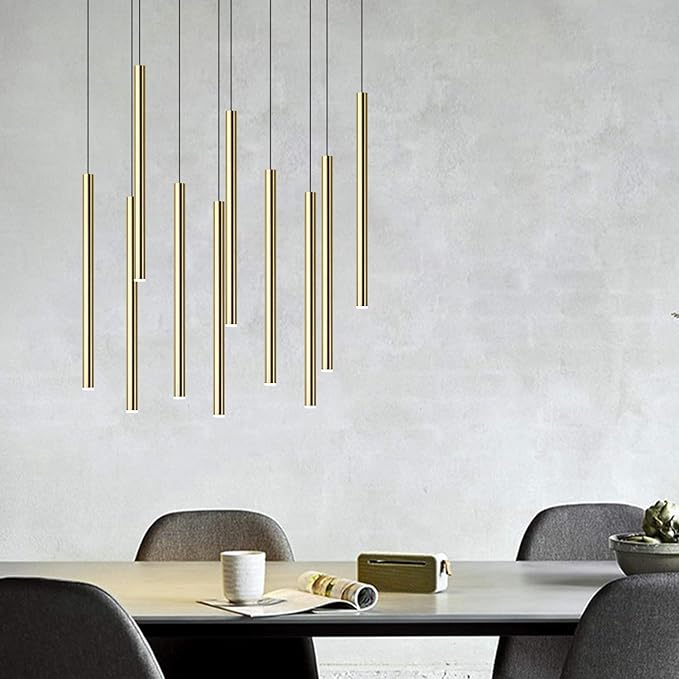 CANALIS 10 Mini Pendant Lighting Brass - LED Hanging Light Fixture for Kitchen Island, Bar, Foyer - Cluster Pendants - Dimmable, Adjustable Wire, Lamp Bulb Included