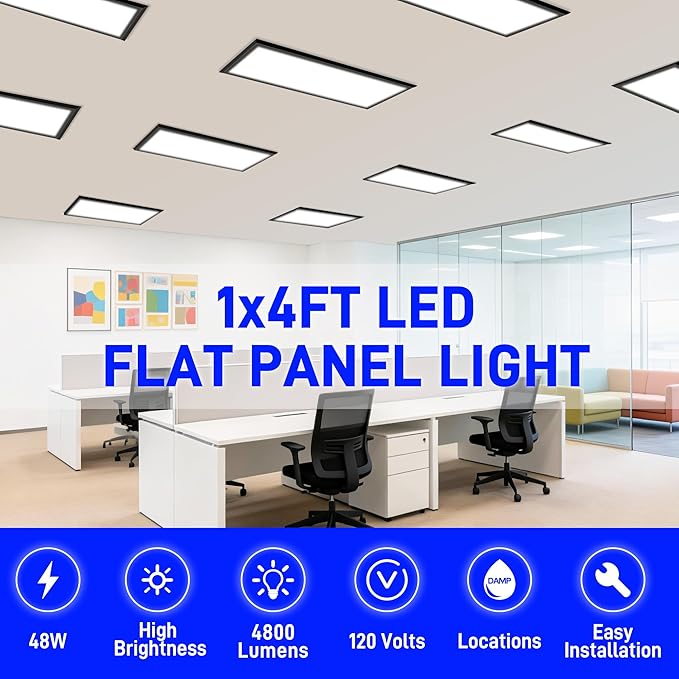 hykolity 1x4 FT LED Flat Panel Light,4800lm 48W Dimmable Edge-Lit Ceiling Lighting Fixture. 3000K/4000K/5000K Built-in Driver Surface Flush Mount Lights for Kitchen Garage,4 Pack