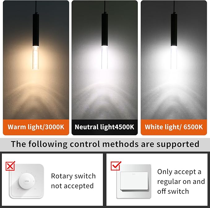 3 Pack Pendant Lights Kitchen Island, LED Bubble Acrylic Island Lighting Fixtures, 3 Color 3000K/4500K/6500K, Modern Cylinder Ceiling Hanging Light for Bedroom, Bar, Dining Room, Bathroom
