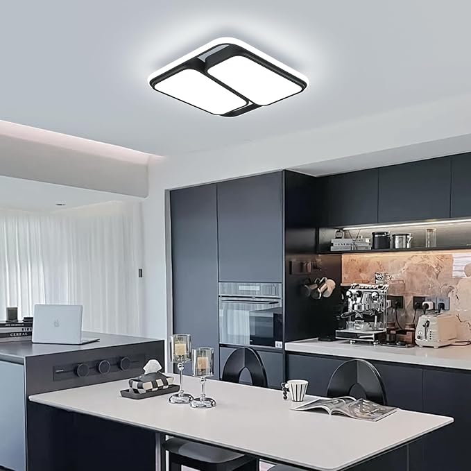 Modern LED Ceiling Light Fixture, 60W 6000K Black Square Flush Mount Ceiling Lights, 15.7'' Rectangle Bedroom Ceiling Lamp LED Chandelier for Kitchen Hallway Laundry Living Room (Cool White)