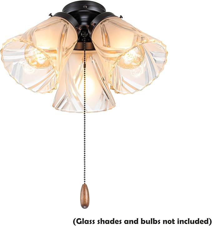 Aspen Creative 22002-31, Three-Light Ceiling Fan Fitter Light Kit with Pull Chain, Oil Rubbed Bronze