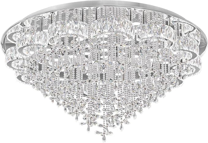 Flashing God Dia 48“ Modern Crystal Chandelier Living Room Large Chandeliers Dinning Room Crystal Raindrop Chandelier Flush Mount Ceiling Light LED Dimmable 2700k 4500k 6000k
