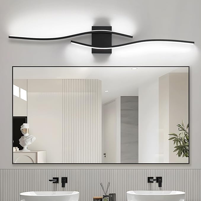Dimmable LED Bathroom Vanity Light, 39.4 inch Modern Black Bathroom Lighting Fixtures Over Mirror Wall Sconces Light Fixtures for Living Room Bedroom 5500K White Light