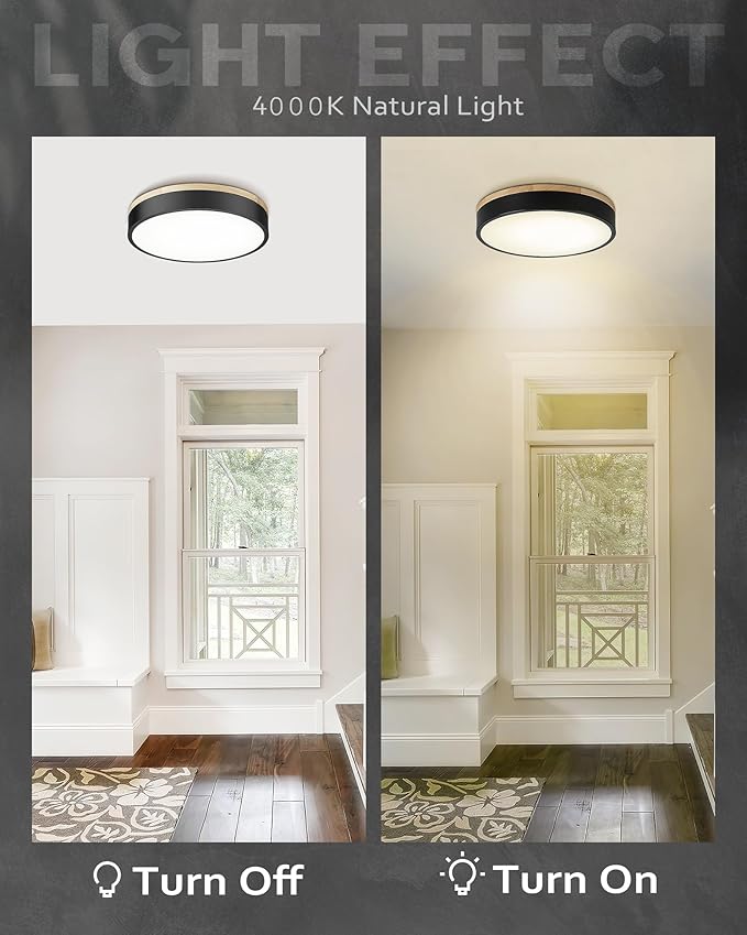 Ken & Ricky Flush Mount Ceiling Light, Dimmable Led Close to Ceiling Light Fixtures for Kitchen Bathroom Bedroom Hallway 5cct (Light Wood,2PK, 12 Inch)
