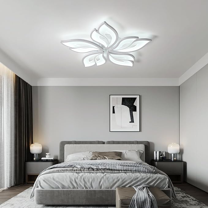 JAYMP 25.6" Flower Shaped Ceiling Light Dimmable Modern Ceiling Lamp Remote Control LED Lighting Fixture for Bedroom Dining Room Kitchen (White/5 Petals)