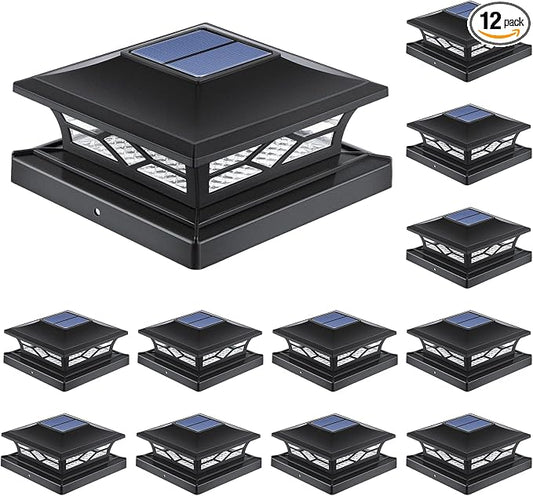 APONUO Solar Post Cap Lights,12 Pack 2-Modes Bright 4x4 Post Solar Lights Auto On Off,Outdoor Waterproof Garden Patio Fence Deck Patio Decor for Fence Deck Post Caps 4x4 6x6 Wood,4x4 Vinyl