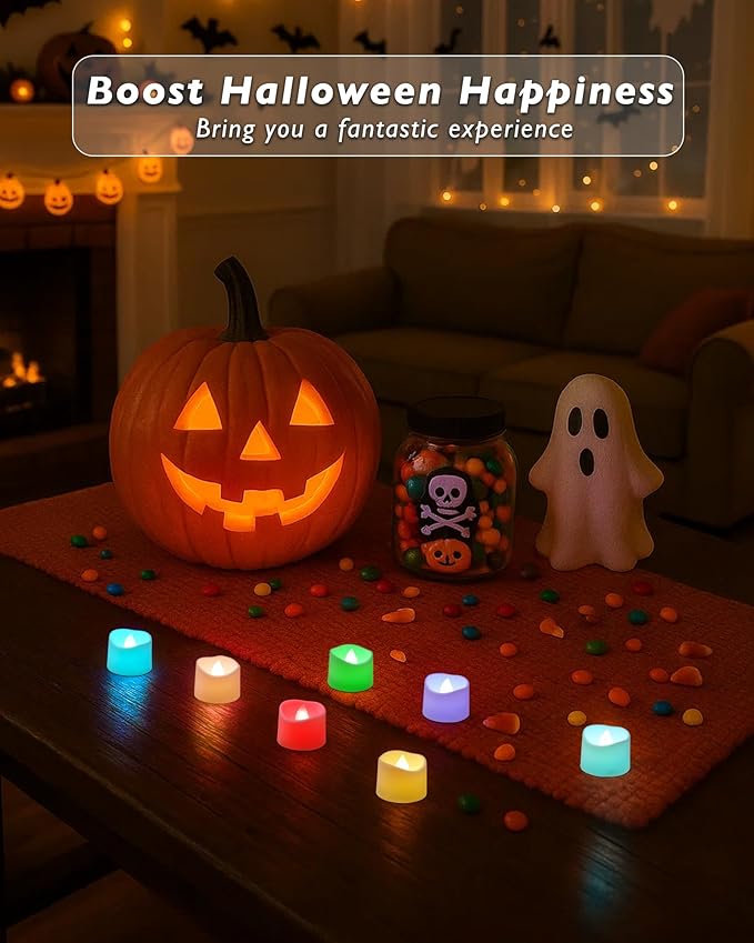 Raycare 24 Pack 7-Color Changing Battery Operated Tea Lights, 200+Hour Electric Flameless Candles, Realistic Votive LED Tea Lights for Wedding Party Halloween Thanksgiving Christmas Decorations