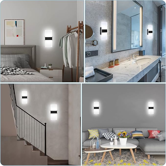 Lightess Modern Wall Sconce Dimmable Sconce Wall Lighting 12W Black Indoor Wall Lamp Acrylic Wall Mounted Lighting Fixture for Bedroom Living Room Hallway, Cool White