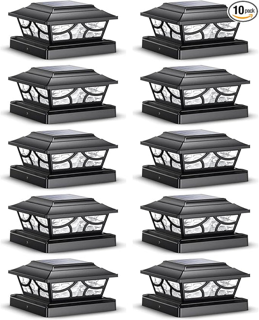 SIEDiNLAR Solar Post Lights Outdoor 4 Modes Fence Deck Post Cap Light for 4x4 5x5 6x6 Vinyl Wooden Posts Garden Patio Decor, Warm White & Cool White Dynamic Lighting Black (10 Pack)