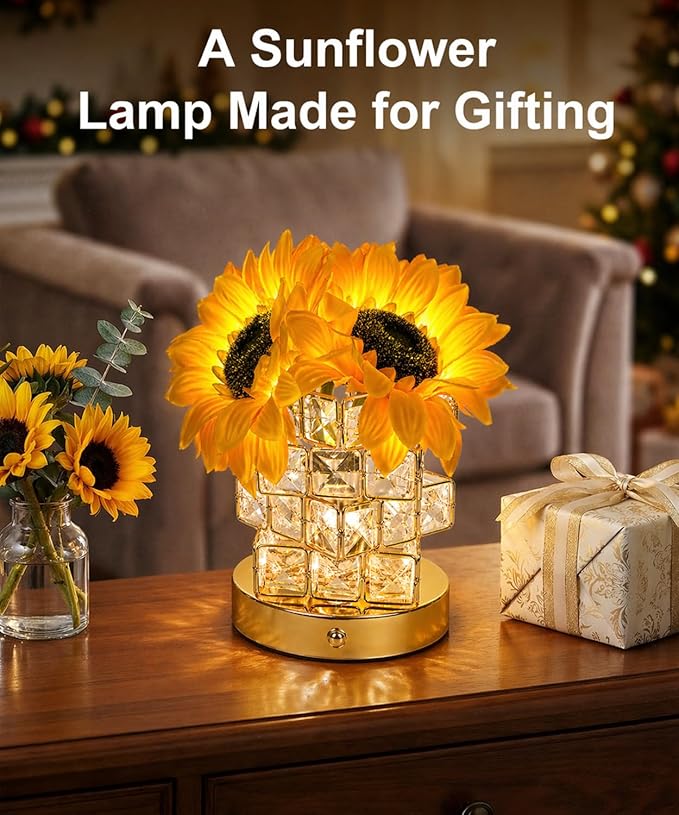 Fussion Sunflower Lamp, Mothers Day Gifts for Women, Rechargeable Flowers Night Light, Cordless Decorative Table Lamp with 3 Color Temperatures, Birthday Gifts for Grandma Girlfriend, Bedroom Decor