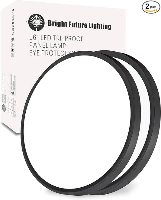 LED Flush Mount Ceiling Light Fixture,Round 16 Inch 32w 3480lm 3000k,4000k,6000k CCT Selectable, Modern Flat Panel Super Slim Led Ceiling Light,for Living Dining Kitchen Bedroom Room (2Pack-Black)