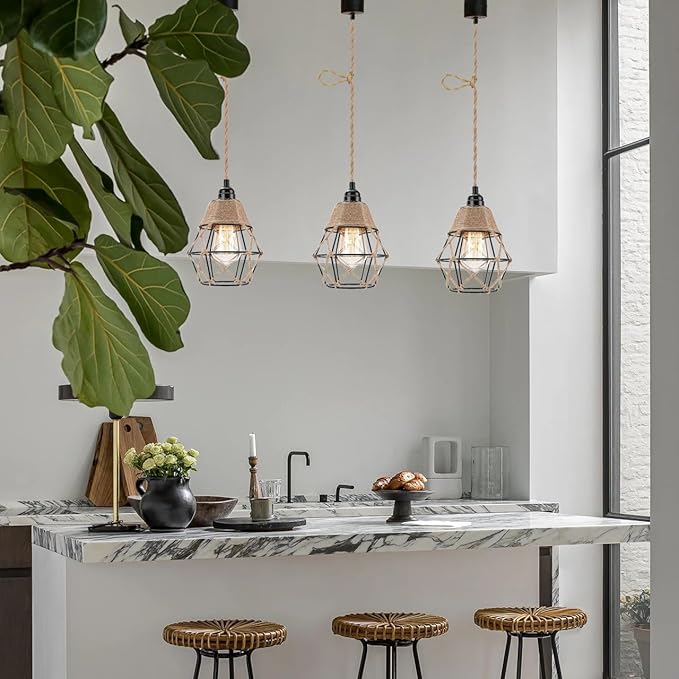 2X Battery Operated Pendant Lights Kitchen Island Chandelier for Outdoor Gazebo Hanging Lamp with Remote LED Bulbs Bohemian Decor for Plant Shelf Shelves Porch Bedroom Living Room Corner