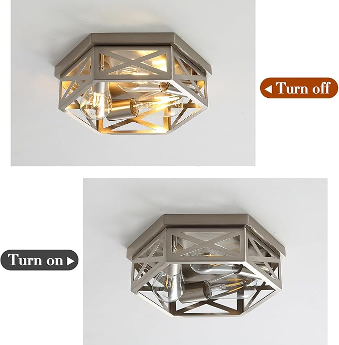 Industrial 3-Light Semi Flush Mount Ceiling Light Fixture,Moder Brushed Nickel Sputnik Ceiling Lighting,Farmhouse Chandelier E26 Base Pendant Lamp