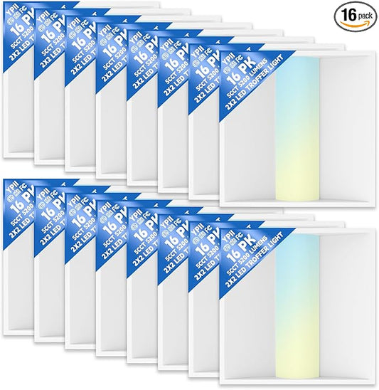 16Pack 2x2 FT LED Center Basket Troffer Light, 5CCT Color Tunable 3000/3500/4000/5000/6500K, Watt Adjustable 40W/35/30/25/20W, 0-10V Dimmable Drop Ceiling Lights, 120-277V-ETL&DLC Qualified