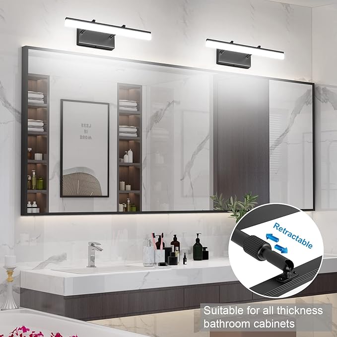 Aipsun 15.7 inch LED Vanity Lights Adjustable Bathroom Wall Light Fixtures Bathroom Lighting Fixture Over Mirror Black Modern Vanity Lighting 5500K