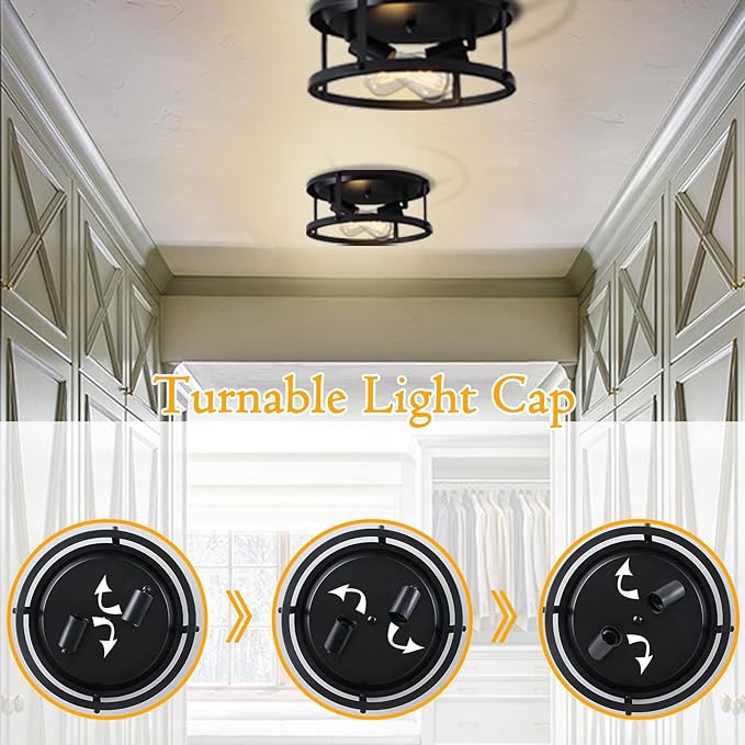 4 Pack Black Farmhouse Flush Mount Ceiling Lights,2-Light Rustic Hallway Lighting Fixtures,Industrial Light Fixtures Ceiling Mount for Kitchen Hall Entry Bedroom Closet