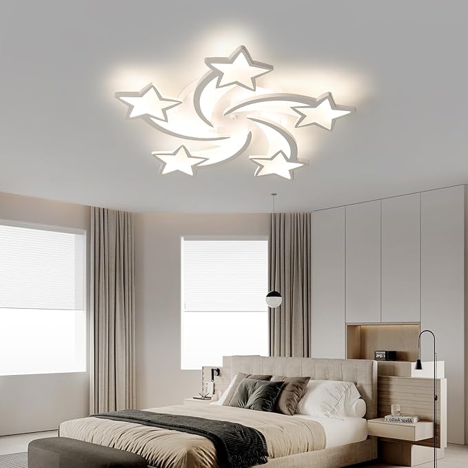 JAYMP Flower Shaped Ceiling Light Dimmable Modern Ceiling Lamp Remote Control LED Lighting Fixture for Bedroom Living Room Dining Room (White/5 Stars)