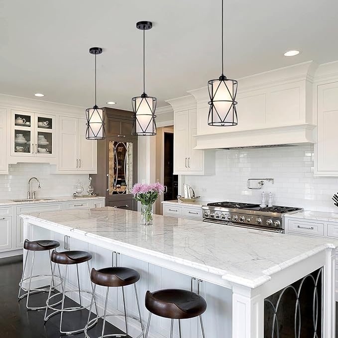 7"×10" Pendant Lights with Frosted Glass, Matte Black Pendant Lighting Kitchen Island, Cylindrical Pendant Light Fixtures, Modern Kitchen Island Lighting, Pendant Light for Foyer-Large