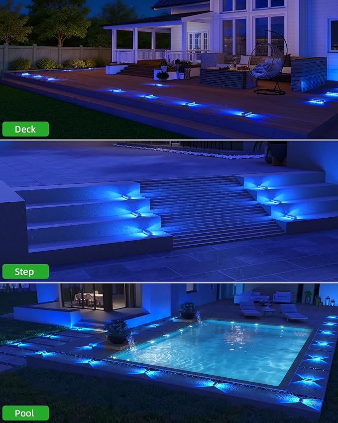 DetarZinLED Blue Solar Lights for Outside 8 Pack, 12 LEDs 2-Sided Illumination Solar Dock Lights Outdoor IP68 Waterproof, Auto On/Off Solar Deck Lights for Steps,Stairs,Driveway,Pathway,Sidewalk,Porch