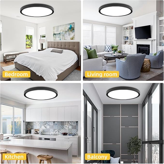 Led Flush Mount Ceiling Light,16 Inch 32w 3480lm,3000k/4000k/6000k 3CCT Selectable, Round Modern Flat Panel Super Slim Led Ceiling Light,for Living Dining Kitchen Bedroom Room (4Pack-Black)