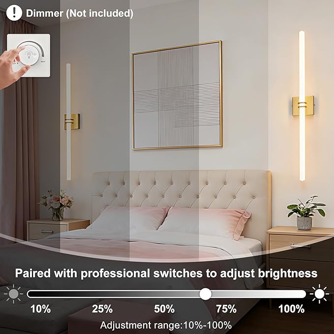 Bathroom Light Fixtures,Gold 35W LED 360° Full Lighting Modern Wall Sconce Vanity Light with 5-Color Dimmable 3000K-6000K, 37.40inch Vanity Lighting for Bath, Powder Room, Bedroom, Hallway