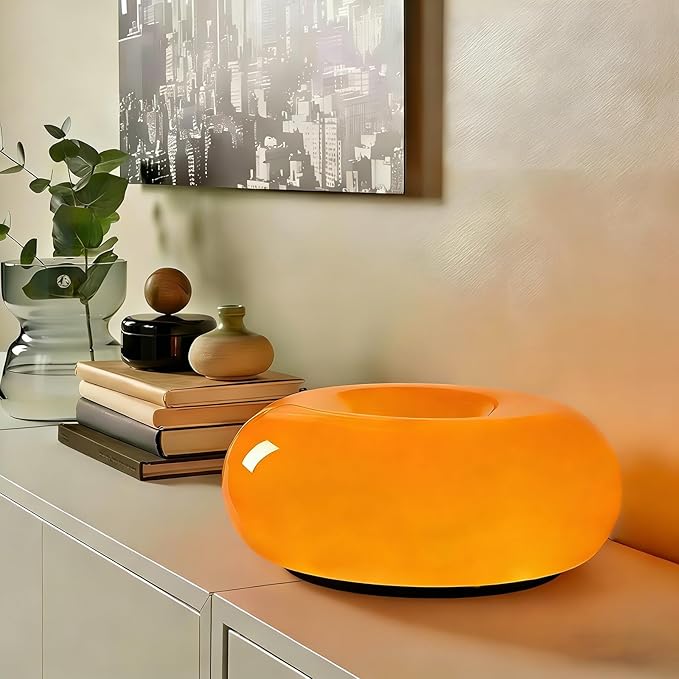 Orange Donut Table Lamp,Dount Light Lamp Ambient Lighitng,Aesthetic Touch Table Lamps,Modern Cute Desk Lamps for Living Room Bedroom